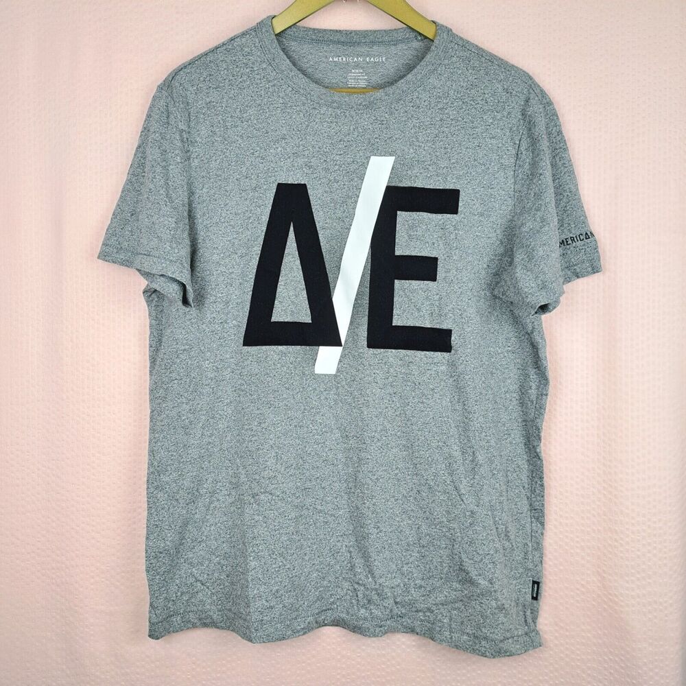 American Eagle Standard Fit T Shirt A E Letters Size M Mens Gray